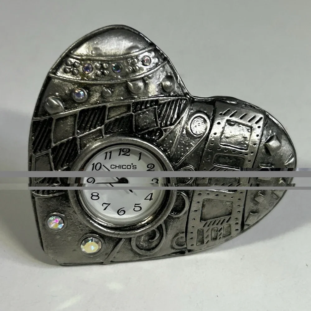 Vintage Chico's Heart Shaped Mini Clock Valentine's Day Gift Pewter‎ USA